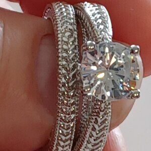 Sizes 6-10, Round Cut White Sapphire Engagement/Wedding Ring 2pcs/set